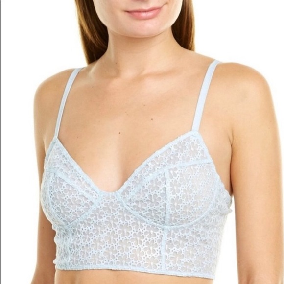 Free People Lele Light Blue Embroidered Lace-Up Longline Bra - Picture 2 of 4